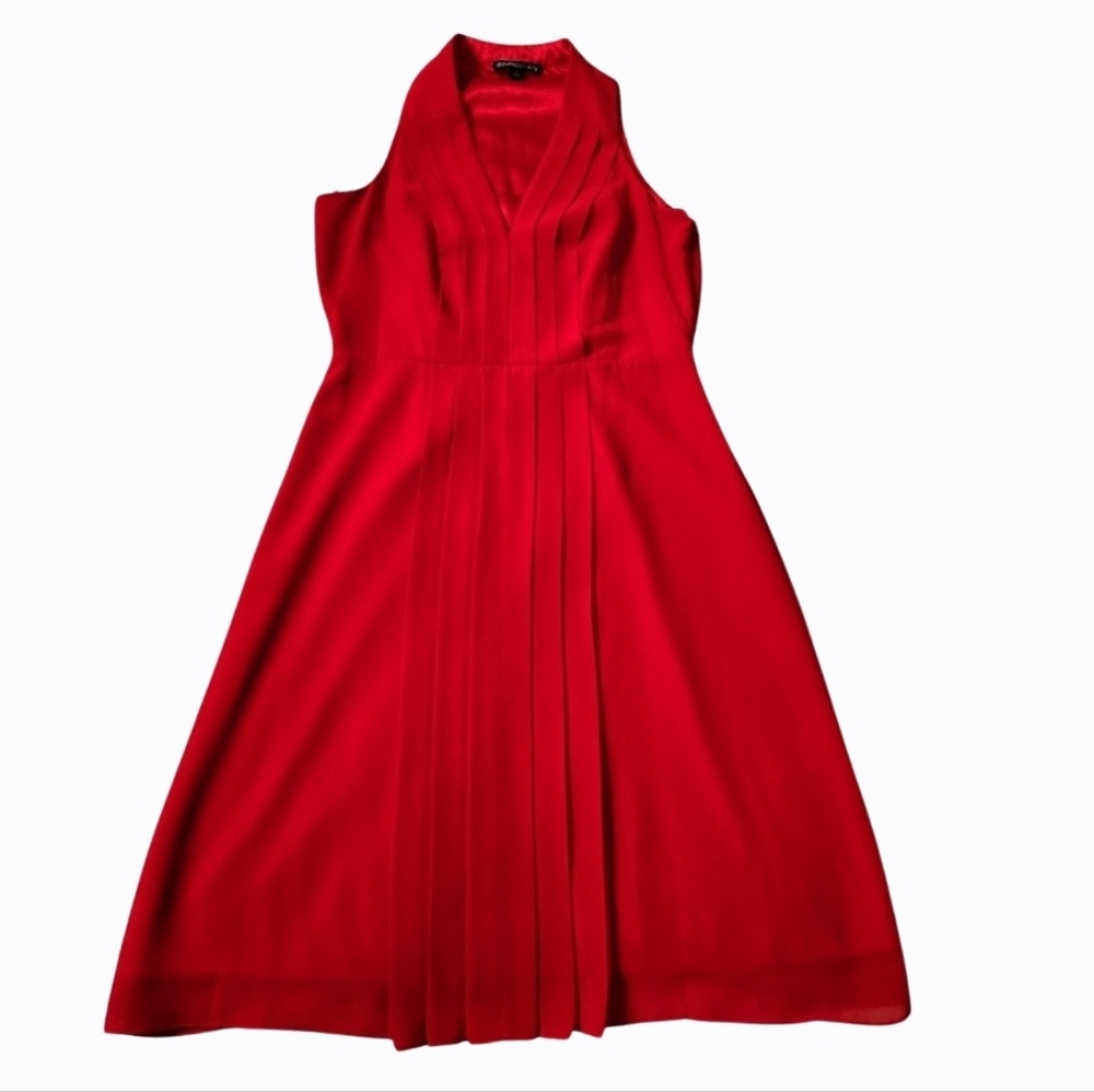 Democracy Sleeveless Red Pleated V-neck Dress-size 8